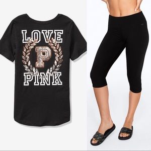 Pink Tee Shirt and Crop Legging